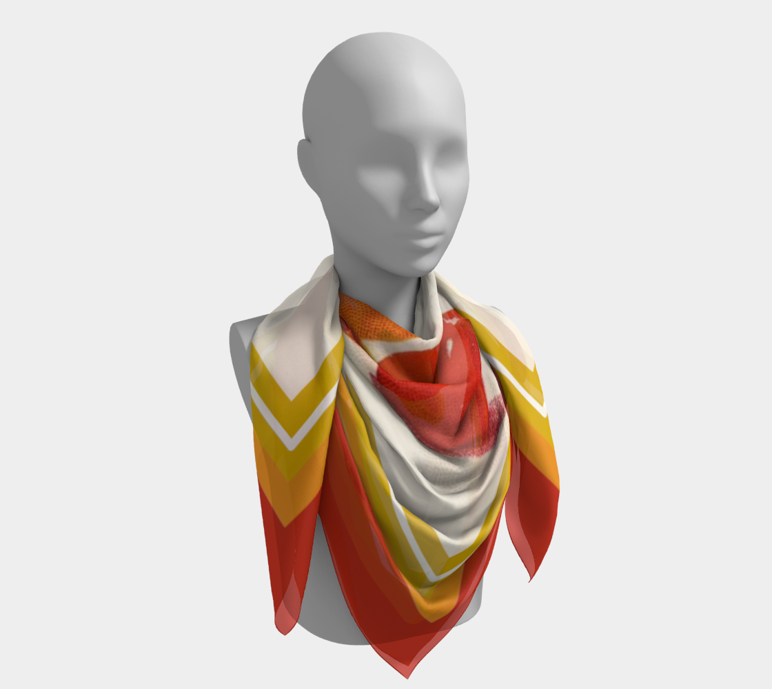 Vintage Citrus Square Silk Scarf with Red Border