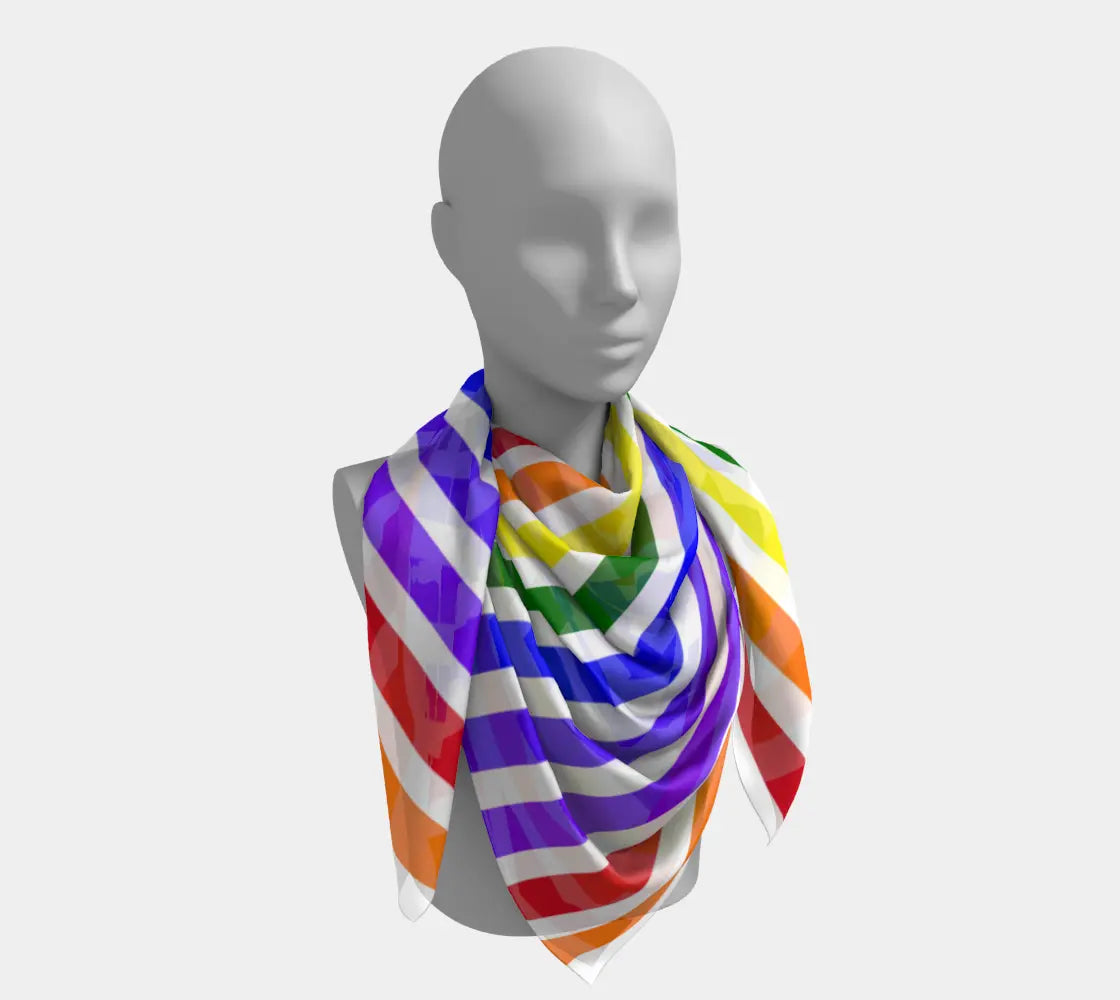 Large vertical stripe silk square scarf featuring vibrant rainbow colors from Solar Spectrum Press.