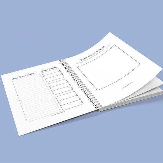 Solar Spectrum Press artist's project planning diary notebook open to blank and lined pages for creative organization.
