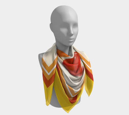 Vintage Citrus Square Silk Scarf with Striped Yellow Border