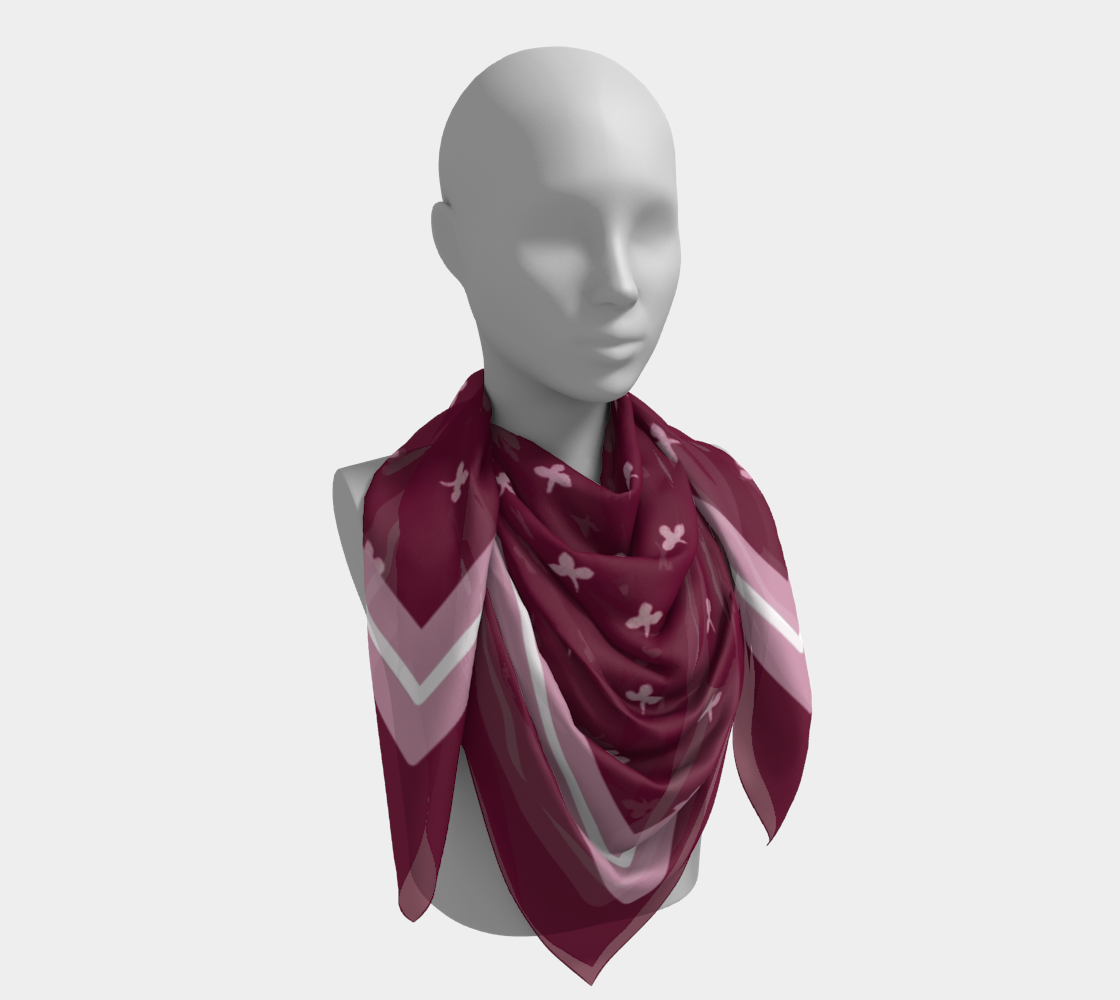 Vintage Burgundy and Rose Pink Petal Square Silk Scarf