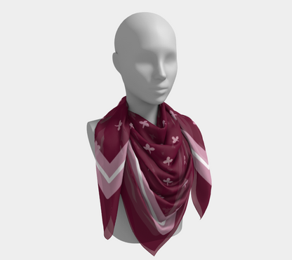 Vintage Burgundy and Rose Pink Petal Square Silk Scarf