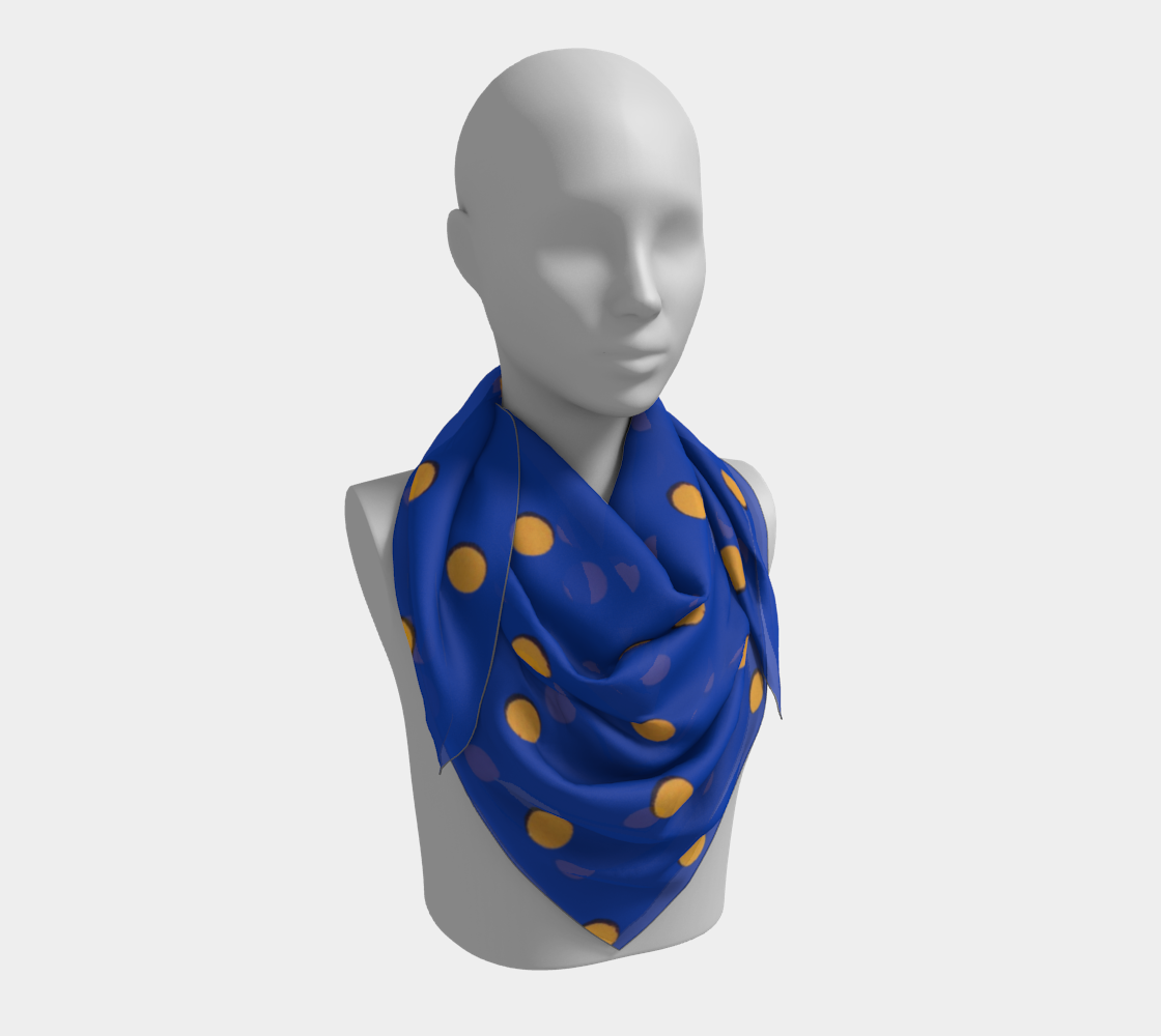 Vintage Blue Square Silk Scarf with Orange Polka Dots