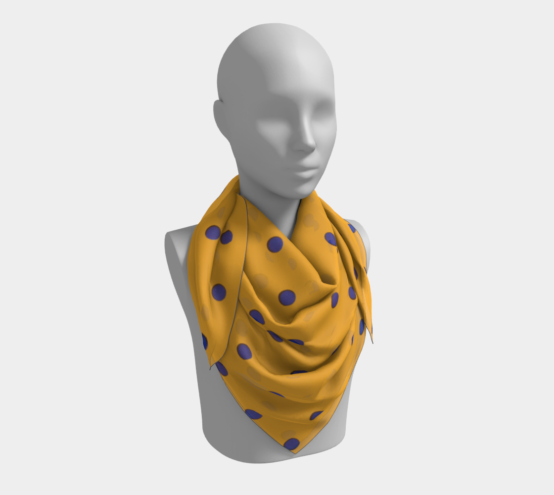 Vintage Orange Square Silk Scarf with Blue Polka Dots