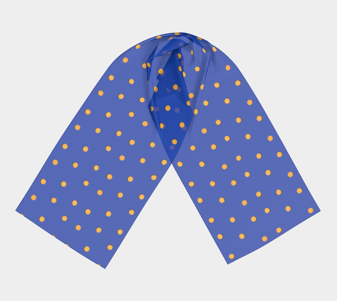 Long Vintage Blue Silk Scarf with Orange Polka Dots