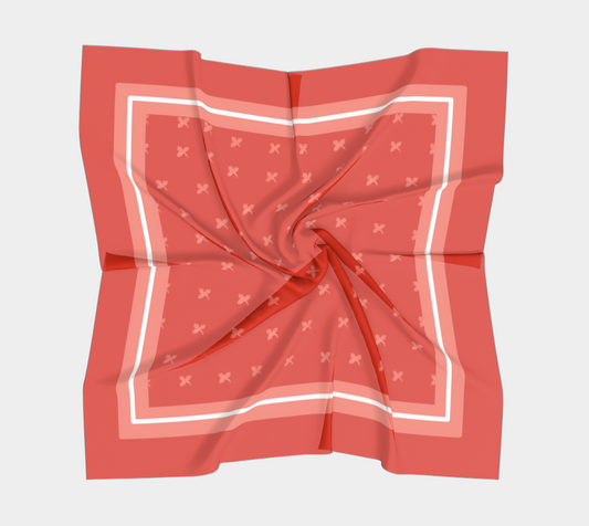 Vintage Red Square Silk Scarf with Rose Petal Design