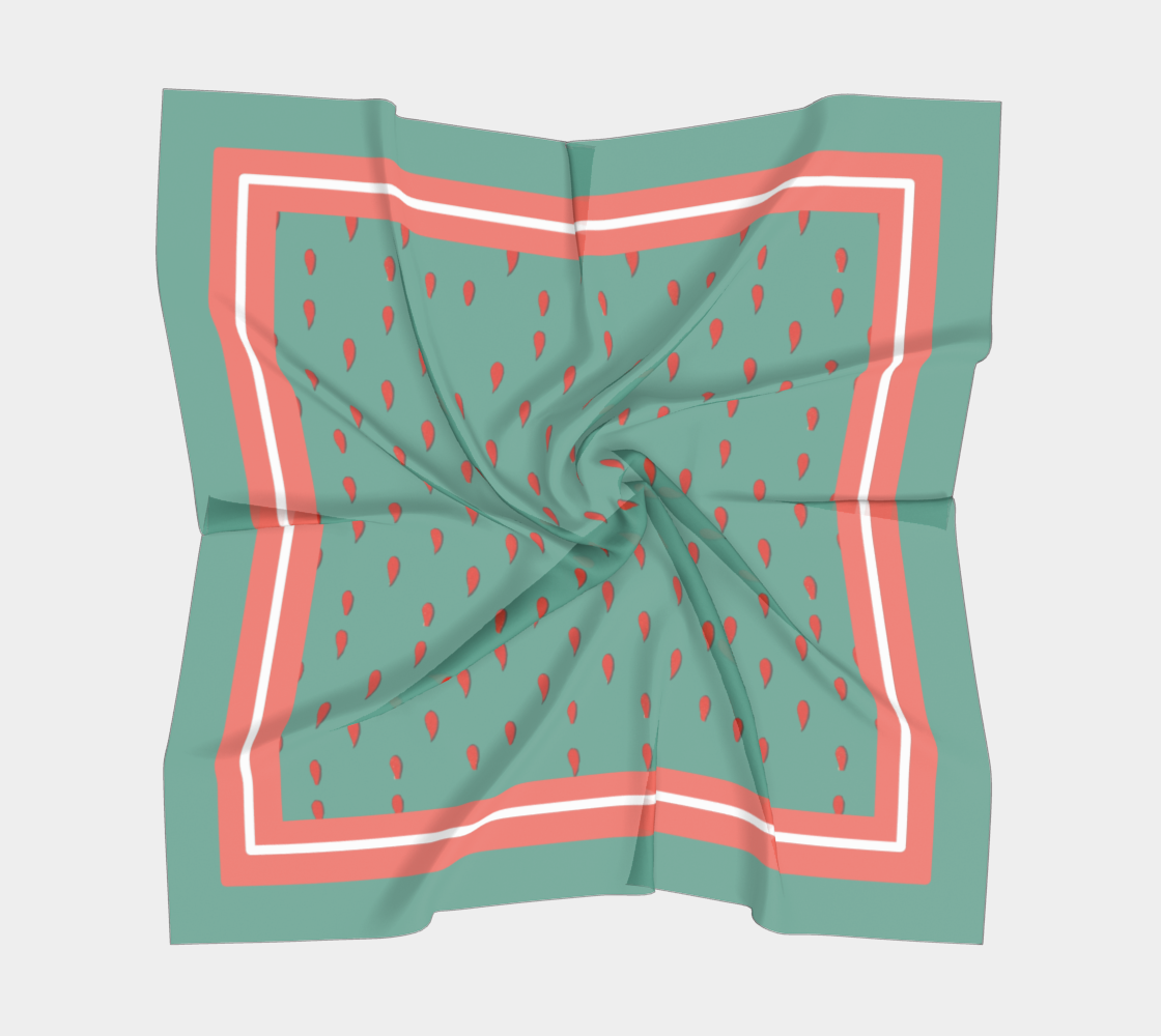 Vintage Green-Blue Teardrop Square Silk Scarf with Red Striped Border