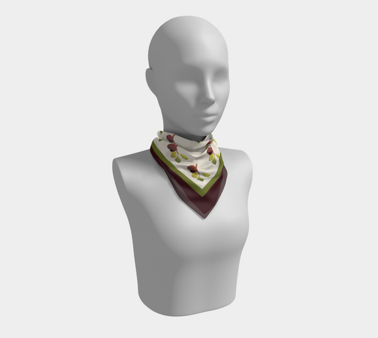 Vintage Plums Tile Pattern Square Silk Scarf with Dark Purple Border