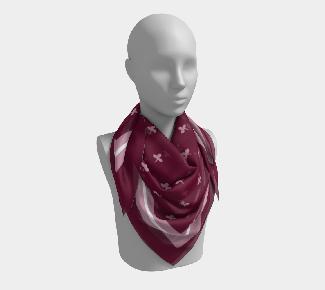 Vintage Burgundy and Rose Pink Petal Square Silk Scarf