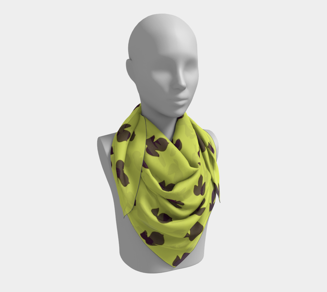 Vintage Yellow-Green and Purple Leaf Square Silk Scarf