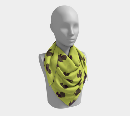 Vintage Yellow-Green and Purple Leaf Square Silk Scarf