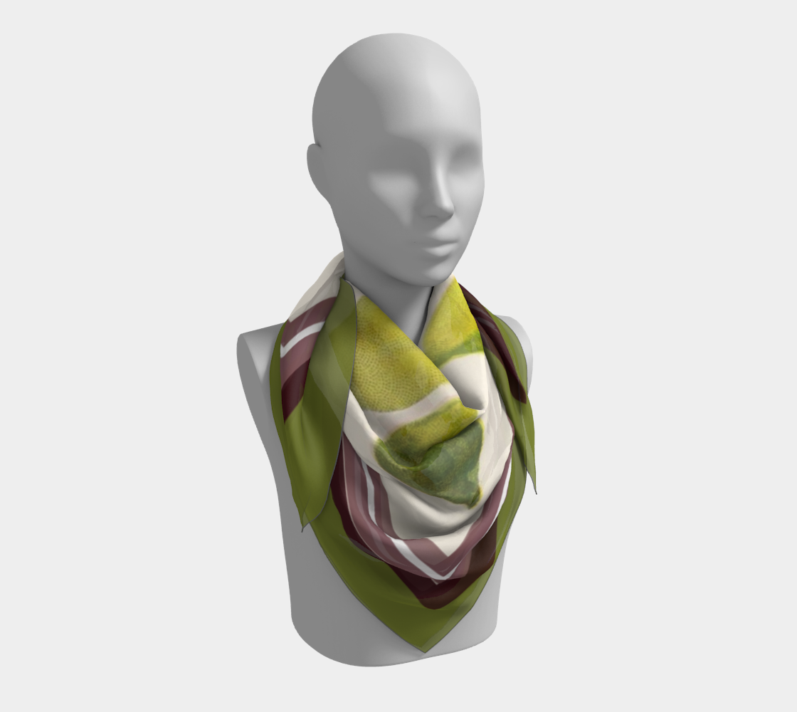 Vintage Botanical Plum Design Square Silk Scarf with Green Border