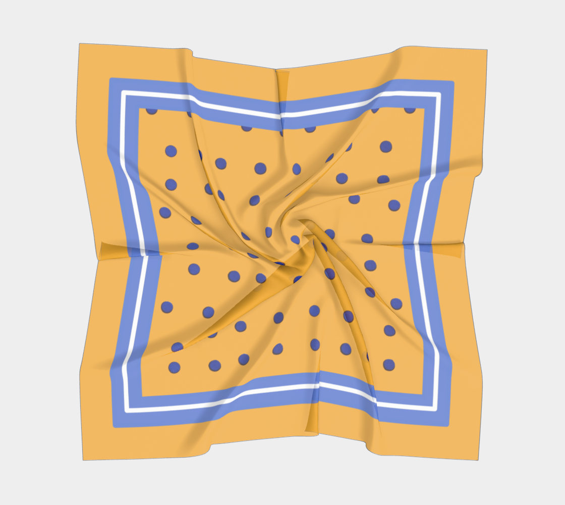 Vintage Orange Square Silk Scarf Blue Polka Dots and Striped Border