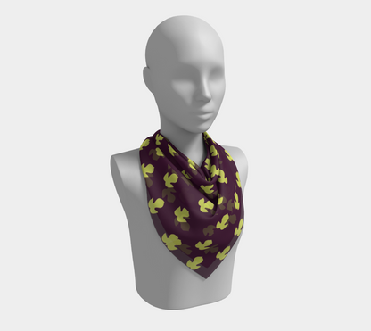 Vintage Dark Purple and Yellow-Green Leaf Square Silk Scarf