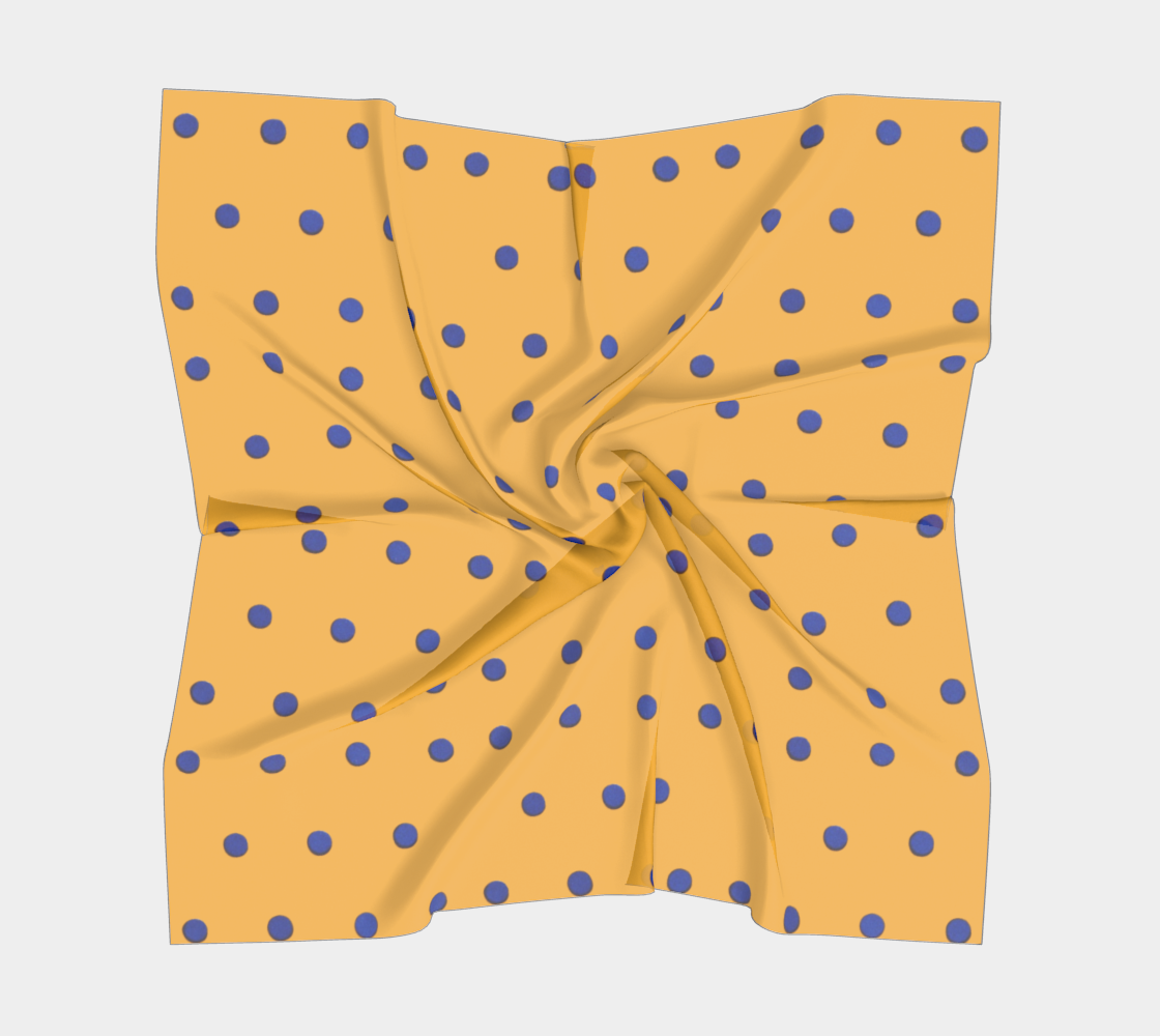 Vintage Orange Square Silk Scarf with Blue Polka Dots