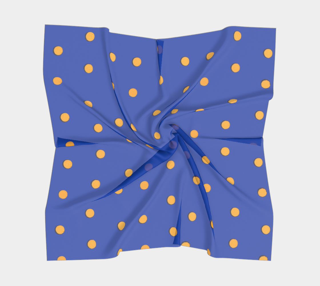 Vintage Blue Square Silk Scarf with Orange Polka Dots