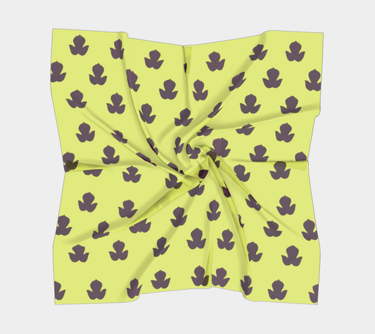 Vintage Yellow-Green and Purple Leaf Square Silk Scarf