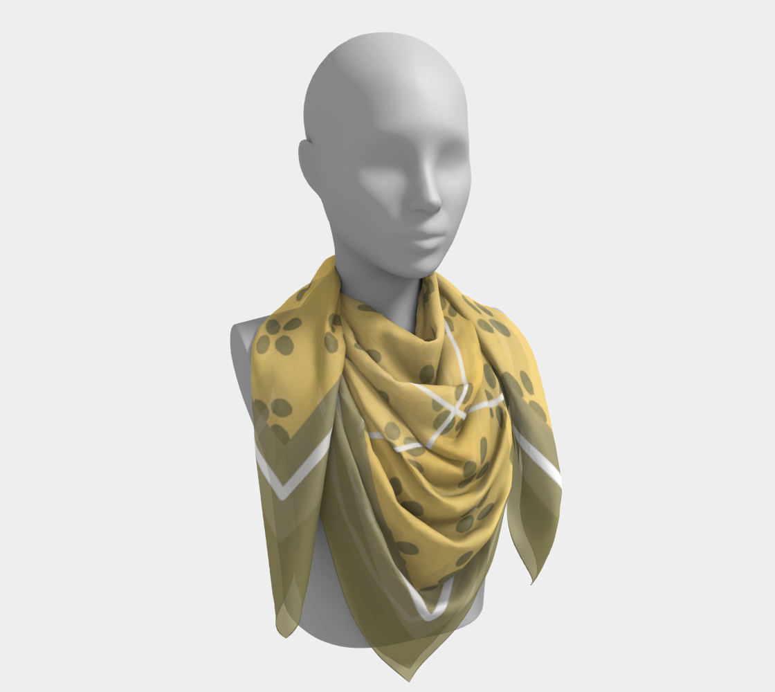 Vintage Olive and Gold Petal Square Silk Scarf