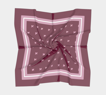 Vintage Burgundy and Rose Pink Petal Square Silk Scarf