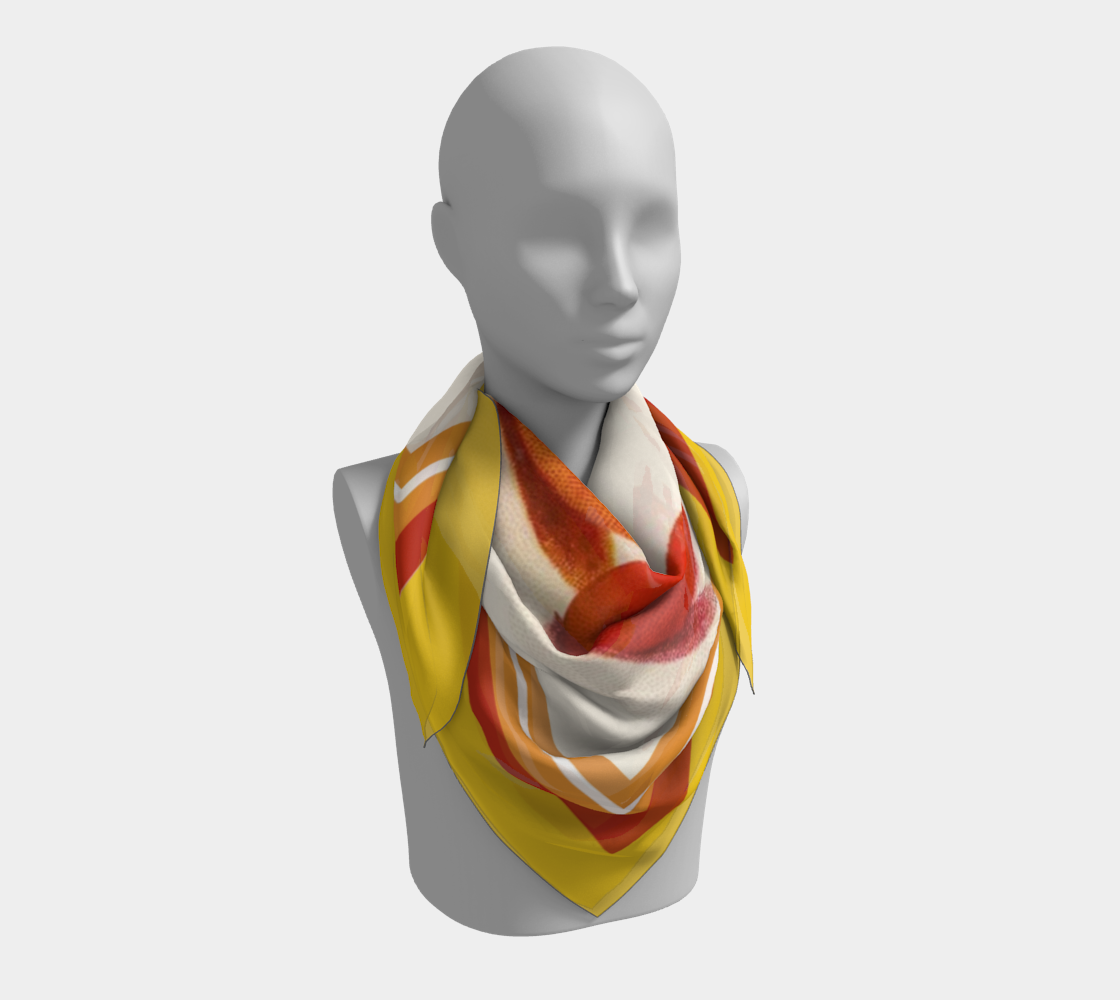 Vintage Citrus Square Silk Scarf with Striped Yellow Border