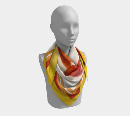 Vintage Citrus Square Silk Scarf with Striped Yellow Border