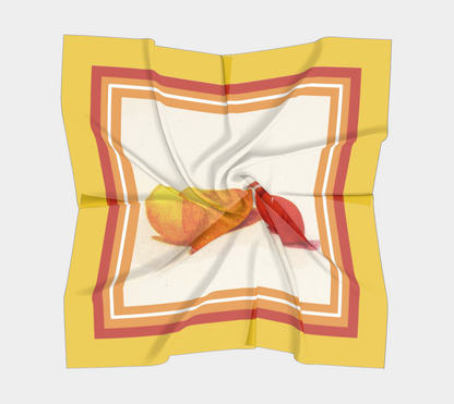 Vintage Citrus Square Silk Scarf with Striped Yellow Border