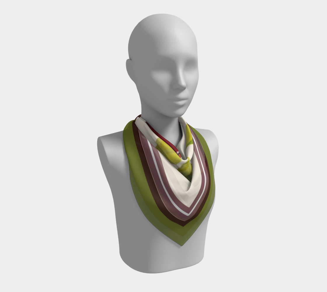 Vintage Botanical Plum Design Square Silk Scarf with Green Border