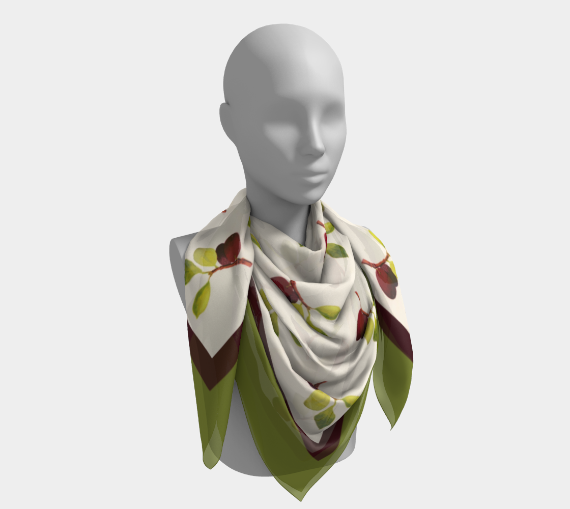 Vintage Plums Tile Square Silk Scarf with Striped Green Border