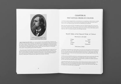 Open hardcover book titled "Suggestions for the Study of Colour" by Solar Spectrum Press, showing colorful pages inside.