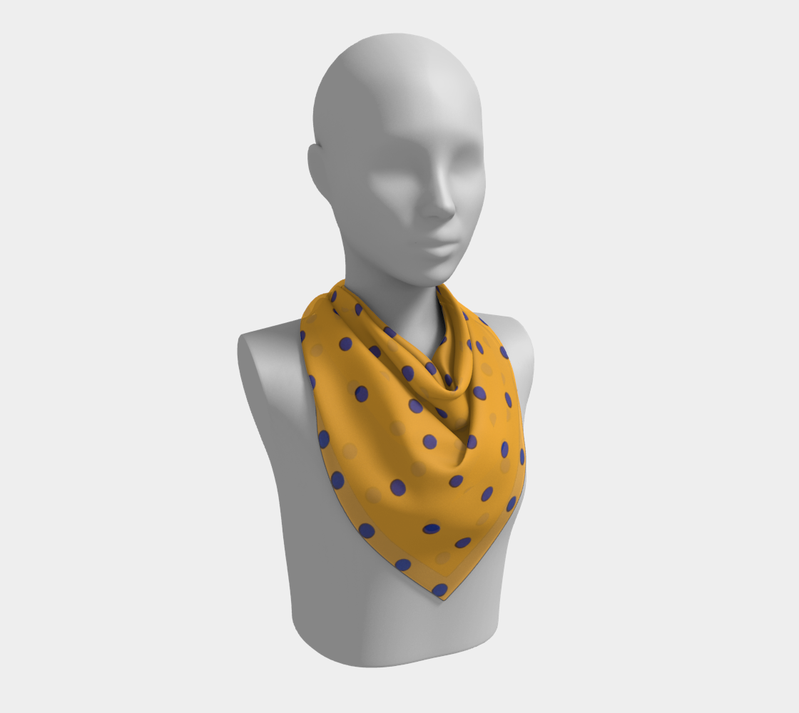 Vintage Orange Square Silk Scarf with Blue Polka Dots