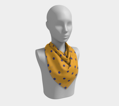 Vintage Orange Square Silk Scarf with Blue Polka Dots