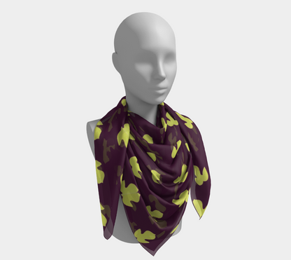 Vintage Dark Purple and Yellow-Green Leaf Square Silk Scarf