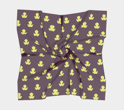 Vintage Dark Purple and Yellow-Green Leaf Square Silk Scarf