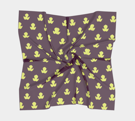 Vintage Dark Purple and Yellow-Green Leaf Square Silk Scarf