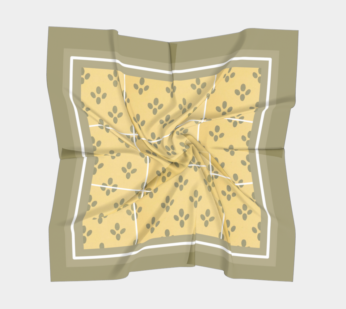 Vintage Olive and Gold Petal Square Silk Scarf