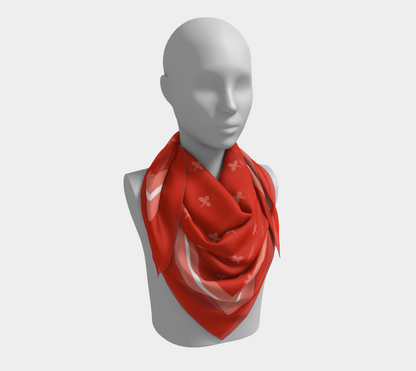 Vintage Red Square Silk Scarf with Rose Petal Design