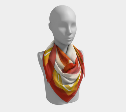 Vintage Citrus Square Silk Scarf with Red Border