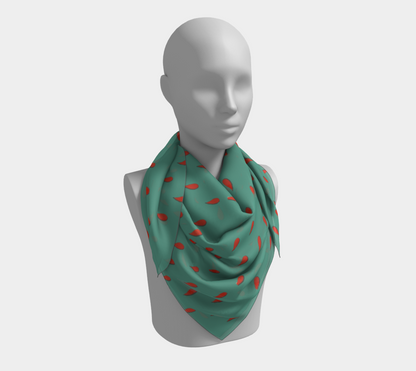 Vintage Green-Blue and Red Teardrop Square Silk Scarf