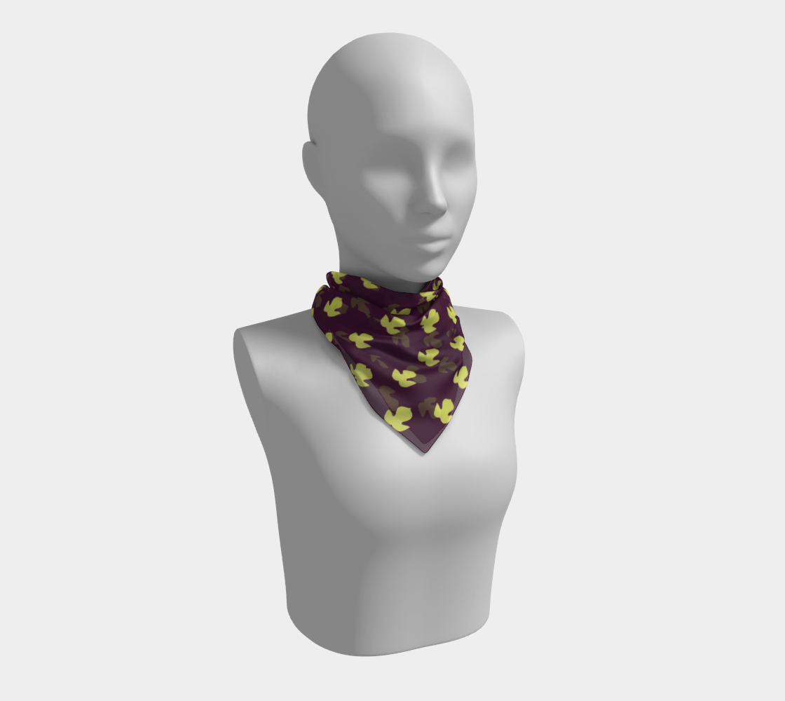 Vintage Dark Purple and Yellow-Green Leaf Square Silk Scarf