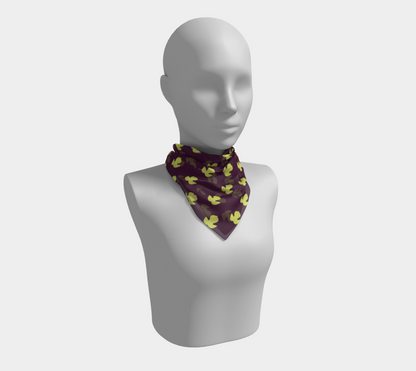 Vintage Dark Purple and Yellow-Green Leaf Square Silk Scarf