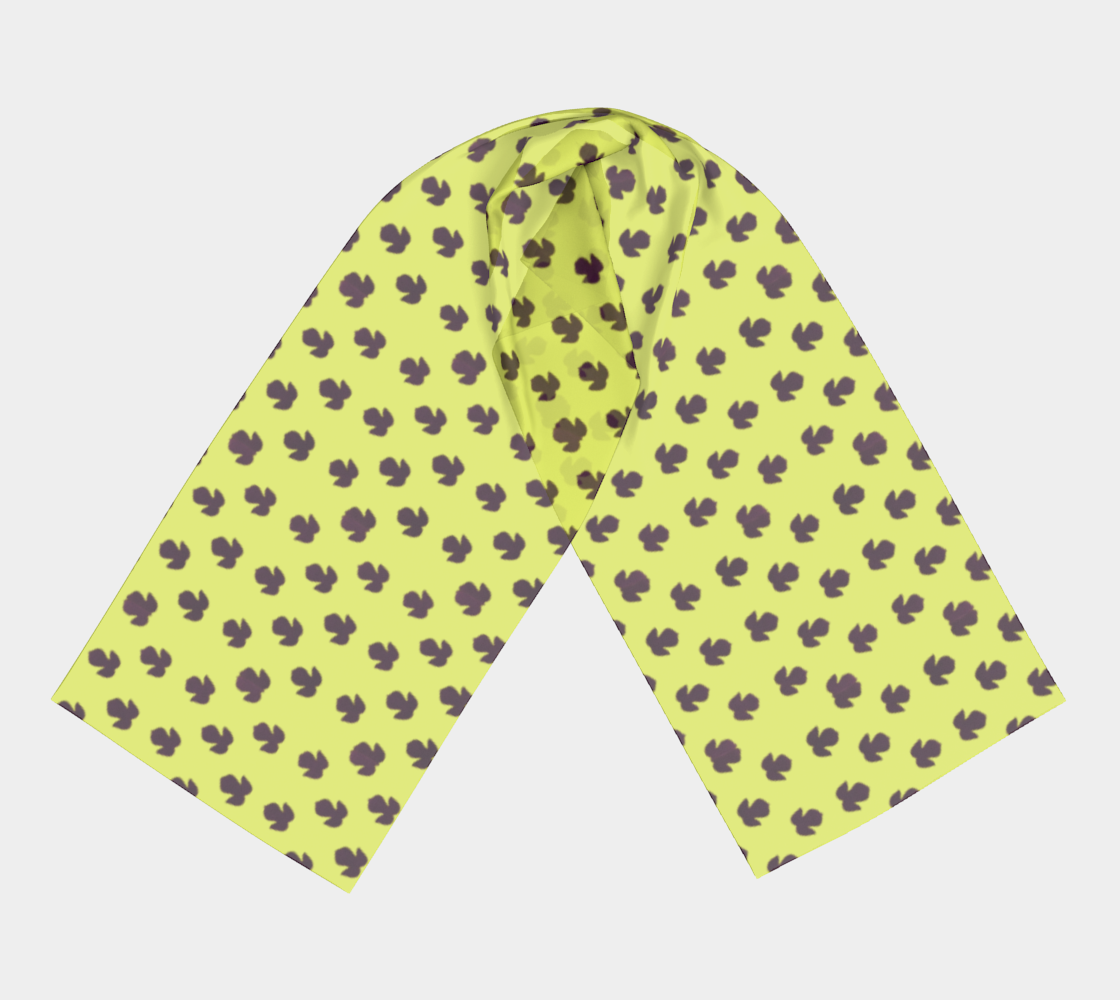 Long Vintage Yellow-Green and Purple Leaf Silk Scarf