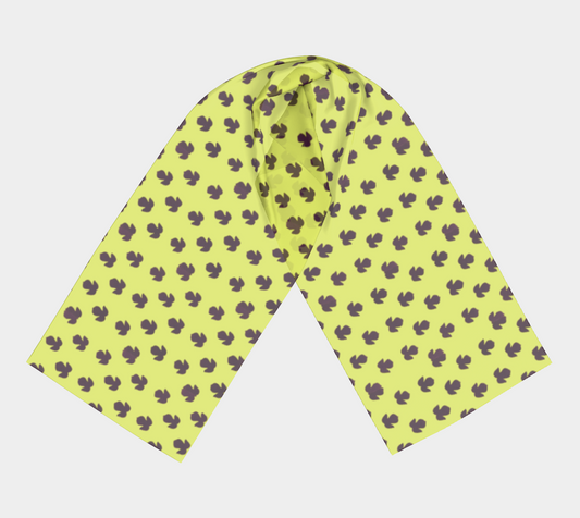 Long Vintage Yellow-Green and Purple Leaf Silk Scarf