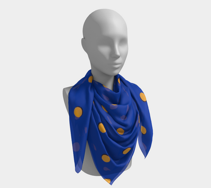 Vintage Blue Square Silk Scarf with Orange Polka Dots
