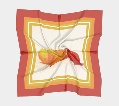 Vintage Citrus Square Silk Scarf with Red Border