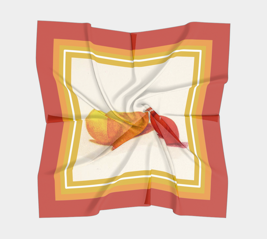 Vintage Citrus Square Silk Scarf with Red Border