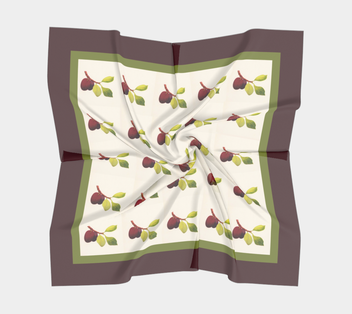 Vintage Plums Tile Pattern Square Silk Scarf with Dark Purple Border