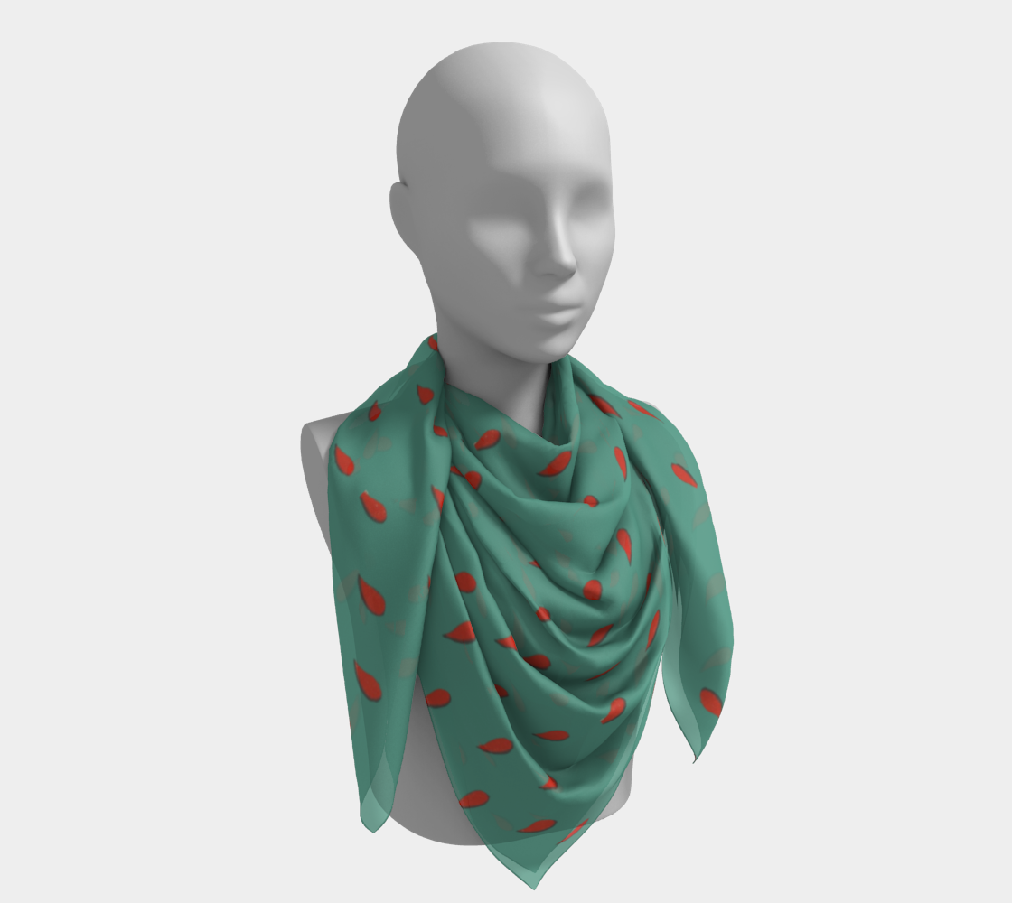 Vintage Green-Blue and Red Teardrop Square Silk Scarf