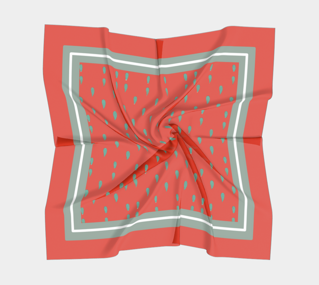 Vintage Red Teardrop Square Silk Scarf with Green-Blue Striped Border