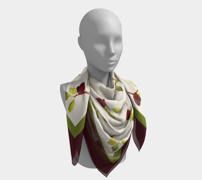 Vintage Plums Tile Pattern Square Silk Scarf with Dark Purple Border