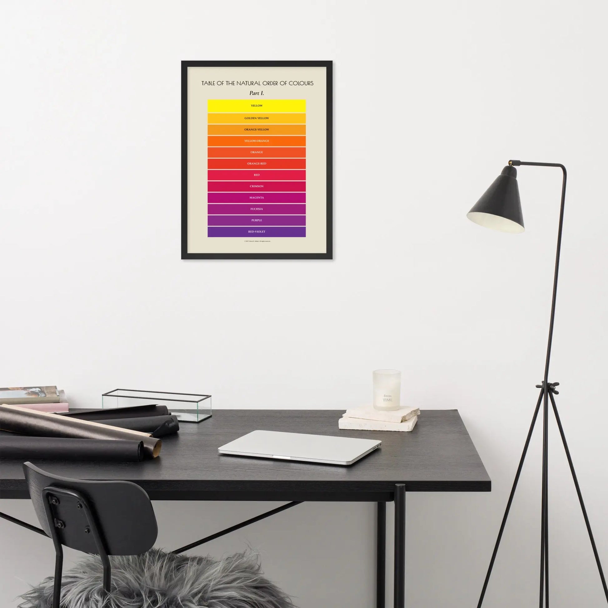 Framed Solar Spectrum Press poster with warm colors on premium luster photo paper in a black frame, 18x24 inches.